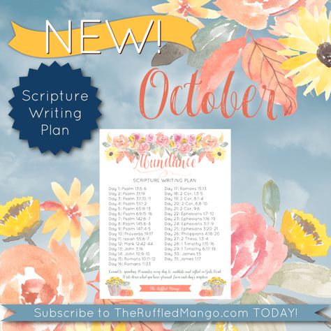 October Scripture Writing Plan, Ladies Day Ideas, October Scripture, Teepee Tutorial, Pee Pee Teepee, Scripture Writing Plan, October Writing, Psalm 65, Mums In Pumpkins