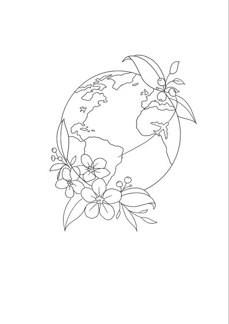 Planet Earth Tattoo Design, Earth Flower Tattoo, Earth And Moon Tattoo, Earth Tattoo, Circle Drawing, Travel Tattoo, Moon Tattoo, Green Man, Flower Drawing