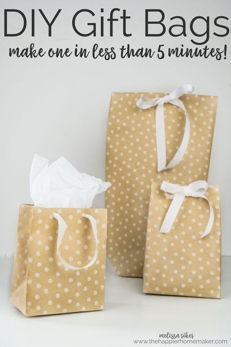 It's easy to make your own DIY Gift Bags in under 5 minutes using wrapping paper, tape and ribbon! Perfect for Christmas or wrapping oddly shaped presents! Gift Bags From Wrapping Paper, Diy Gift Bags From Wrapping Paper, Diy Gift Bags Paper, Homemade Gift Bags, How To Make A Gift Bag, Diy Gift Bags, Diy Christmas Paper, Diy Paper Bag, Wrapping Paper Crafts