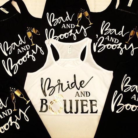 🚨 New Shop Listing 🚨  Loved this custom order idea 💡  Check it out on Etsy! • • • #bachelorette #bacheloretteparty #bacheloretteseason #bachelorettetanks #bachelorettepartyshirts #brideandboujee #badandboozy #badandboujeeshirts #customorder #customshirts #personalize #bride #wedding #weddingplanning #weddingplanner #bridalparty #cricutmade #etsy #etsyshop #etsyseller #etsysellersofinstagram #chabackshack Boujee Bachelorette Party Ideas, Bad And Boujee Bachelorette Party, Bride And Boujee Bachelorette Party, Boujee Bachelorette Party, Boujee Bachelorette, Bride And Boujee, Bad And Boozy, Bachelorette Party Gift Bag, Moh Duties