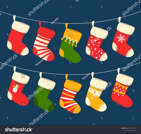 Easy Christmas Stockings, Easy Christmas Drawings, Christmas Door Decorating Contest, Door Decorating Contest, Green Socks, Christmas Doodles, Christmas Icons, Christmas Drawing, Social Media Design Graphics