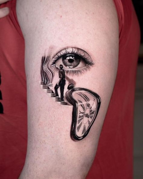 Salvador Dali Tattoos, Salvador Dali Tattoo Ideas, Dali Tattoo Ideas, Truman Show Tattoo, Dali Clock Tattoo, Dali Tattoos, Salvador Dali Tattoo, Dali Clock, Dali Tattoo