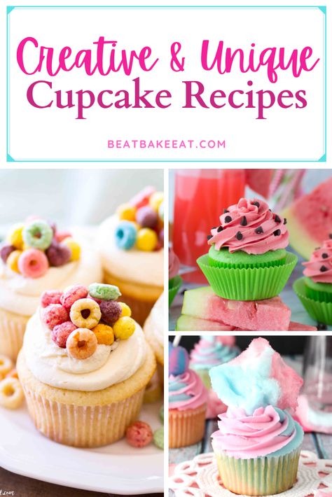 THE MOST Creative & Unique Cupcake Recipes Ever - Beat Bake Eat Mini Cupcakes For Birthday, Innovative Cupcake Ideas, Diy Fancy Cupcakes, Toppings For Cupcakes, Cupcake Wars Recipes, Food Cupcakes Ideas, Birthday Cake Cupcakes Ideas, Creative Cake Flavor Ideas, Unique Buttercream Flavors