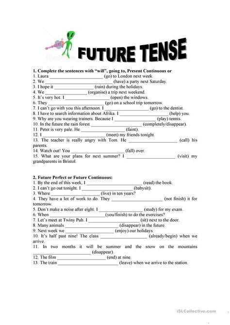 Future Tense Spanish, Future Tense Verbs, Tenses Exercises, English Grammar Test, Tenses English, English Grammar Exercises, Future Tense, Grammar Exercises, English Worksheet