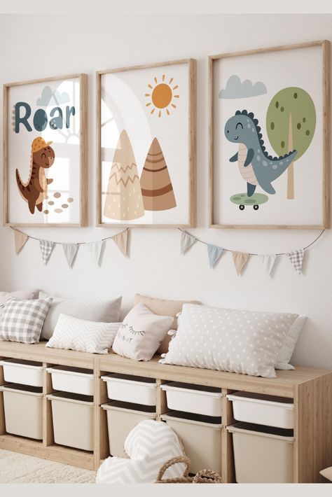 Introducing our whimsical and adventurous Dinosaur Nursery Prints!These nursery Prints make a perfect gift for baby showers, birthdays, or any occasion that celebrates the joy of childhood and the love for dinosaurs. They are not only appealing to children but also bring a touch of nostalgia and whimsy for adults too. Boys Dinosaur Bedroom, Dino Nursery, Mustard Background, Dinosaur Nursery Art, Dinosaur Room Decor, Themed Bedrooms, Dinosaur Prints, Dinosaur Bedroom, Dinosaur Room