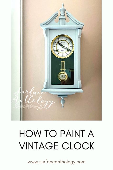 Paint Old Wall Clock, Antique Wall Clock Decor Living Rooms, Vintage Wall Clock Decor Living Room, Painted Wall Clock, Mantle Clock Decorating Ideas, Painted Clock Ideas, Wall Clock Makeover, Clock Makeover, Chiming Wall Clocks