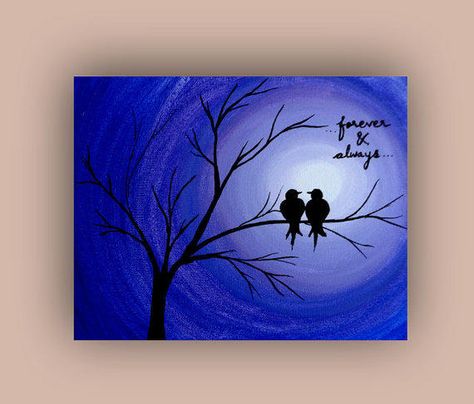 Best Acrylic Paint Paper Products on Wanelo Art For Anniversary, Scenery Drawing Easy, Anniversary Painting, Heart Paintings, Love Birds Painting, Scenery Drawing, Silhouette Canvas, Simple Acrylic, Diy Canvas Wall Art