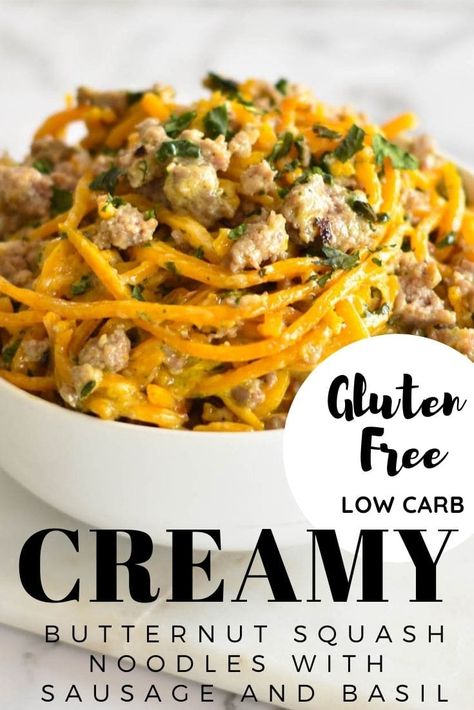 Noodles With Sausage, Low Cal Meal Prep, Squash Noodles Recipes, Butternut Squash Noodles, Butternut Squash Pasta Sauce, Butternut Squash Noodle, Butternut Squash Sauce, Noodle Dinner, Squash Noodles