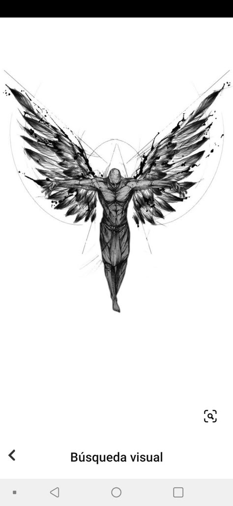 Arch Angel Tattoo Saint Michael, Cool Tricep Tattoos For Men, Guardian Angel Design, Engel Tattoo Design, Geometric Angel Tattoo, Back Of Tricep Tattoo Men, Guardian Angel Drawing, Guardian Angel Tattoo For Men, Warrior Angel Tattoo