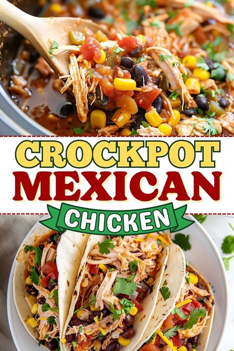 This Crockpot Mexican chicken is a 5-ingredient dinner no one can resist! It's an easy, fix-it-and-forget-it meal you'll put on repeat. Crockpot Mexican Chicken Recipes, Healthy Crock Pot Recipes, Canning Soup Recipes, Crockpot Mexican Chicken, Healthy Crock Pot, Crockpot Mexican, Crockpot Chicken Thighs, Chicken Crockpot Recipes Easy, Mexican Chicken Recipes