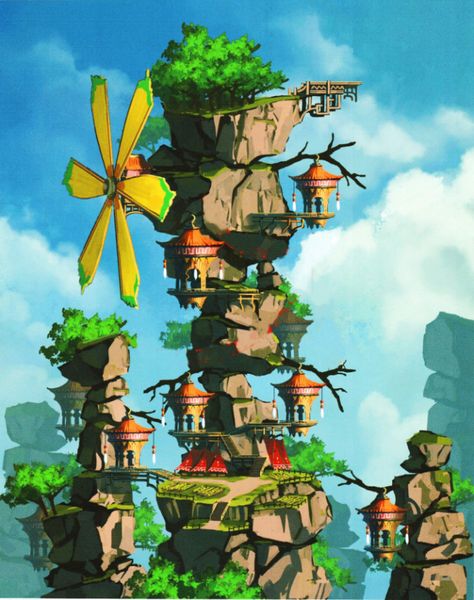 Sky Village Concept Art, Rito Village Breath Of The Wild, Jrpg Concept Art, Environmental Storytelling, Rito Village, Village Concept Art, Sky Environment, Breath Of The Wild Art, Wild Book