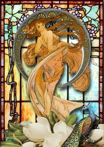 Art Nouveau Stained Glass by Terri Daugherty, via Flickr Mucha Dance, Art Nouveau Painting, Art Nouveau Mucha, Alfons Maria Mucha, Book Fairy, Illustration Art Nouveau, Alphonse Mucha Art, Mucha Art, Alfons Mucha