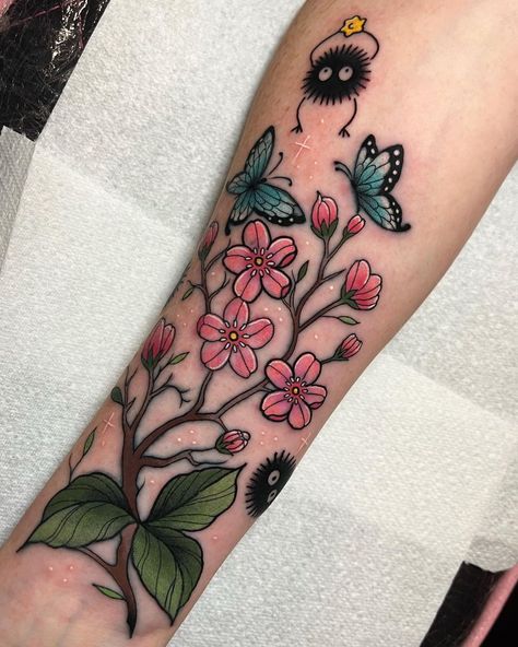 Cherry Blossom Tattoos, Neotraditional Tattoo, Soot Sprites, Blossom Tattoo, Cherry Blossom Tattoo, Old Tattoos, New School, Flower Tattoo, Cherry Blossom