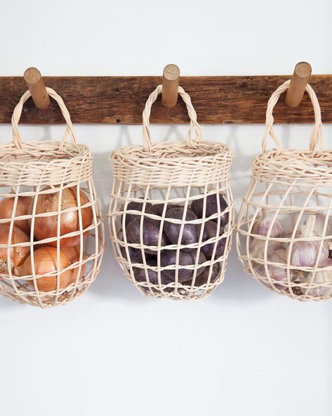 Produce Storage Solutions to Enjoy Your Harvest All Year Long - Sunset Magazine Spring Cleaning Inspiration, Onion Basket, Weave Basket, Cleaning Inspiration, New Potato, Kitchen Decorating, Rattan Basket, Tea Art, Cheap Decor