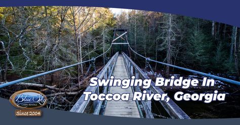 Did you know? At 270-feet in length, the Toccoa River Swinging Bridge is actually the longest swinging bridge east of the Mississippi River! If that’s not reason enough to entice you, rest assured that the scenic journey and serene surroundings en route to the bridge are well worth the effort. If we’ve convinced you to at least learn more about the historic hidden overpass, read on to learn how to access the bridge in all its natural glory. Crooked River State Park Georgia, Royal Gorge Bridge, Natural Bridge State Park Virginia, River With Bridge, Swinging Bridge, Georgia Vacation, Toccoa River Swinging Bridge, North Georgia, Mississippi River