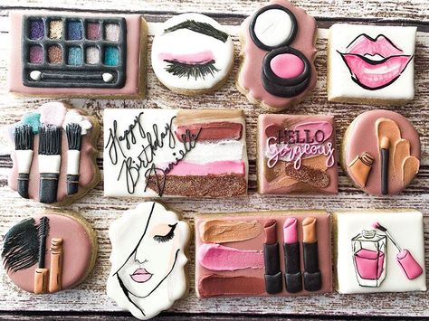 Kris (@kris.the.experimental.baker) • Instagram photos and videos Makeup Cookies, Snow Cookies, Cookie Baskets, Happy Early Birthday, Spa Birthday, Fancy Cookies, Creative Cookies, Cookie Inspiration, Cookie Art