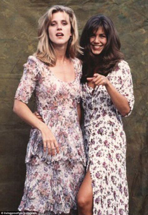 Flashback: Jennifer Aniston posted a photo from years earlier in which she and a friend wore long, floral dresses Jennifer Aniston 90s, Brown Wavy Hair, Jennifer Aniston Hair, Hair Evolution, Jen Aniston, Living Proof, Jennifer Aniston, Floral Maxi Dress, 90s Fashion