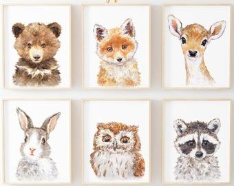 Forest Nursery Art, Animals Portrait, Baby Animal Nursery Art, Bunny Nursery Decor, Prints For Nursery, Forest Animal Nursery, Woodland Nursery Art, Dog Nursery, Wild Baby