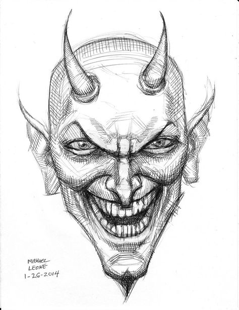 Devil Face Tattoo, Face Tattoo Sketch, Demon Face, Devil Face, Scary Drawings, Horror Drawing, Creepy Drawings, Skulls Drawing, Drawing Faces