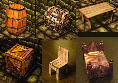 Fantasy Paper Miniature Models: Hero-quest style furniture for your dungeon by Eddnic UPDATE:  the link above the pictures does not work - go to the top of the page and click "more" - that will lead you to the Nov 2015 links Cardboard Terrain, Paper Terrain, Hero Quest, Dnd Items, Fantasy Furniture, Miniature Gaming, Paper Decoration, Dollhouse Printables, Miniature Printables