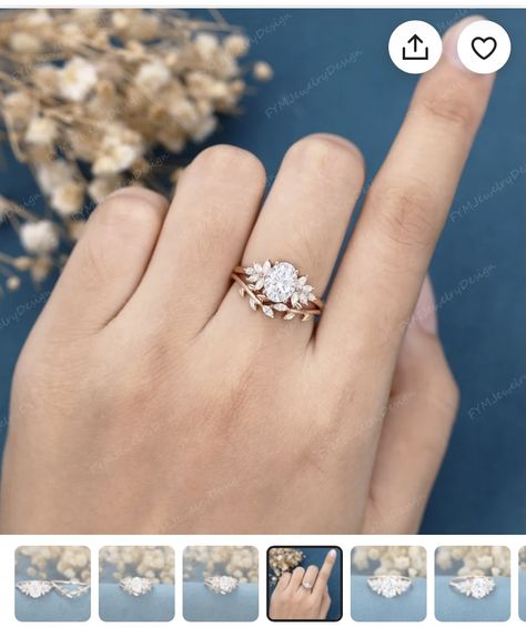 Leaves Ring Engagement, Leaf Engagement Ring Set, Oval Engagement Ring With Leaf Wedding Band, Wedding Rings With Enhancers, Leaf Wedding Band With Engagement Ring, Ivy Engagement Ring, Nature Wedding Ring Set, Floral Band Engagement Ring, Dainty Whimsical Engagement Ring