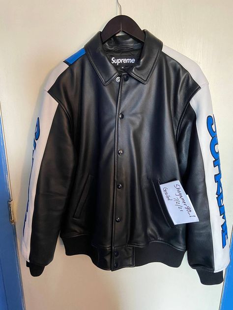 Leather Varsity Jackets, Men's Outerwear, Leather Jacket Black, Mens Outerwear, Lambskin Leather, Varsity Jacket, Leather Jacket, Black And White, Leather