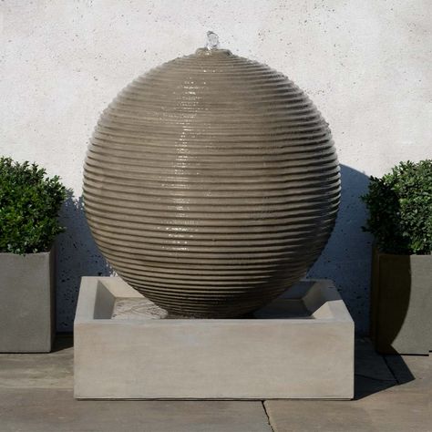 Ribbed Sphere Fountain | shop-campania Sphere Fountain, Outdoor Water Fountains, Patio Fountain, Modern Fountain, Campania International, French Limestone, Stone Fountains, Outdoor Fountain, Water Fountains