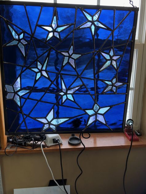 Stained Glass Window Designs, Stained Glass Stars, Stained Glass Star, Stained Glass For Beginners, Whimsigoth Stained Glass Window, Stained Glass Starry Night, Star Stained Glass Pattern, Space Stained Glass Art, Galaxy Stained Glass Window