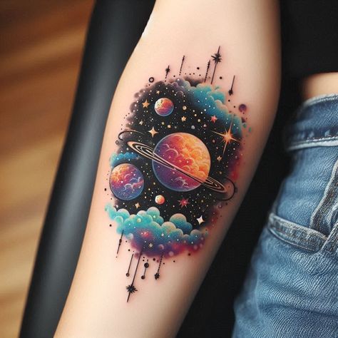 Tattoo Healing Crystal Tattoo, Galaxy Tattoo Ideas, Cosmic Tattoo Ideas, Cosmic Tattoos, Galaxy Tattoos, Alien Tattoos, Galaxy Tattoo Sleeve, Cosmic Tattoo, Space Tattoos