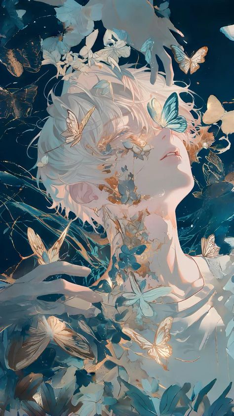 White Hair, Follow For More, User Profile, Butterflies, Flowers, Hair, Blue, White, Art