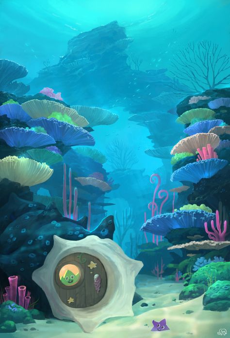 ArtStation - Under the sea, HA KO Under The Sea 3d, Under The Sea Drawings, Underwater House, Sea Drawing, Sea Illustration, Underwater Painting, House Cartoon, Under The Ocean, Underwater Art