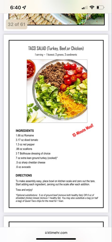 Lean And Green Ground Turkey Recipes, Chicken Taco Salad, 10 Minute Meals, Greek Chicken Salad, Lean And Green Meals, Taco Salad, Ground Turkey Recipes, Cooking Turkey, Greek Salad