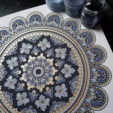 Iran Calligraphy, Islam Painting, Ornate Mandala, Detailed Mandala, Mandala Colouring, Mughal Art Paintings, Islamic Art Canvas, Persian Art Painting, Mandala Art Therapy