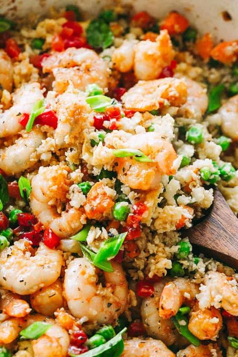 Shrimp Fried Cauliflower Rice, Entertaining Meals, Fried Cauliflower Rice, Cauliflower Rice Easy, Shrimp Fried Rice Recipe, Lobster Recipe, Cauliflower Fried Rice Recipes, Shrimp Rice, Riced Cauliflower