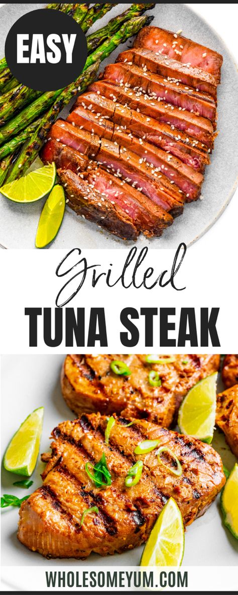 Grilled Tuna Steak Recipe Grilled Ahi Tuna Recipe, Fresh Tuna Steak Recipes, Grilled Tuna Recipes, Cooking Ahi Tuna, Pan Seared Tuna Steak, Grilled Tuna Steaks Recipes, Grilled Tuna Steak, Fresh Tuna Recipes, Marinated Tuna Steak