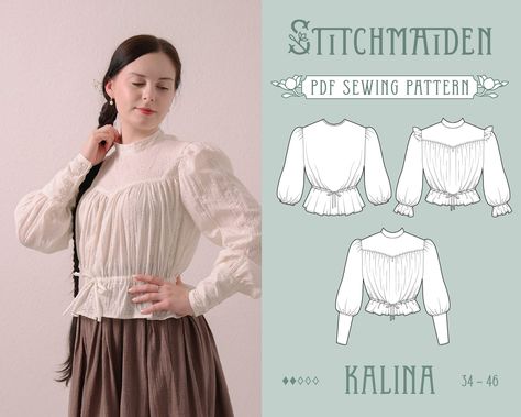 Kalina Blouse | EU 34-46 | PDF Sewing pattern | Instant download A4, US Letter, A0 pattern |Shop Stitchmaiden Sewing Patterns in Etsy ✨ historybounding, vintage, sewing patterns for women, cosplay sewing pattern, historybound, vintage clothing pattern, bow pattern, full outfit pattern Romantic Academia, Gibson Girl, Bow Pattern, Welcome To The Family, Girls Blouse, Girl Shirt, Small Bows, Love Sewing, Big Bows