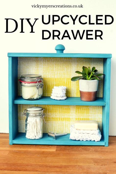 Super easy step by step tutorial for how to make DIY shelving unit from an old drawer. #homedecor #upcycle #recycledproject Drawer Shelves Diy, Diy Shelving Unit, Laundry Table, Drawers Repurposed, Diy Shelving, Shelf Diy, Drawer Shelf, Box Decor, Old Drawers