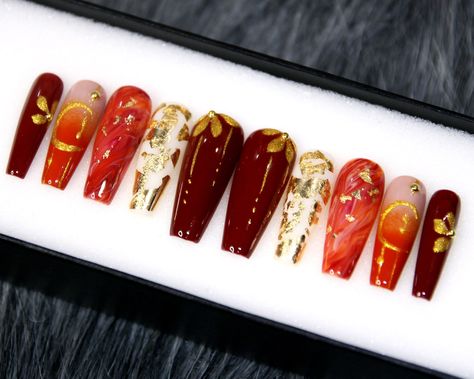 Sunset Ombre Press on Nails Ruby Luxury Nails Elegant Fake - Etsy Canada Sunset Ombre, Nails Elegant, Fake Nails Long, Nail Prep, Modern Nails, Nail Pops, Coffin Press On Nails, Striped Nails, Coffin Nails Long