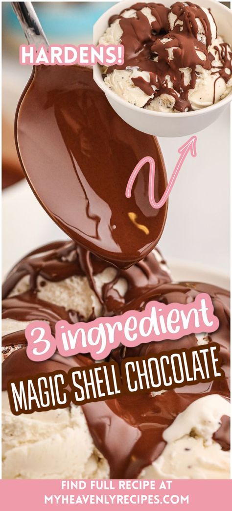 Chocolate Magic Shell, Magic Shell Chocolate, Diy Magic Shell Chocolate, Hard Shell Ice Cream Topping, Chocolate Dipped Ice Cream Cones, Chocolate Hard Shell Recipes, Magic Chocolate Shell, Chocolate Shell For Ice Cream, Magic Shell Recipe Homemade