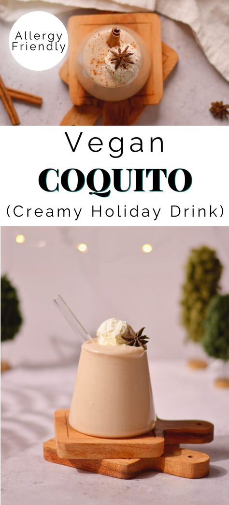 Coconut Coquito Recipe, Dairy Free Coquito Recipe, Coquito Latte, Coquito Flavors, Christmas Alcholic Drinks, Vegan Coquito Recipe, Traditional Coquito Recipe, Vegan Coquito, Chocolate Coquito Recipe