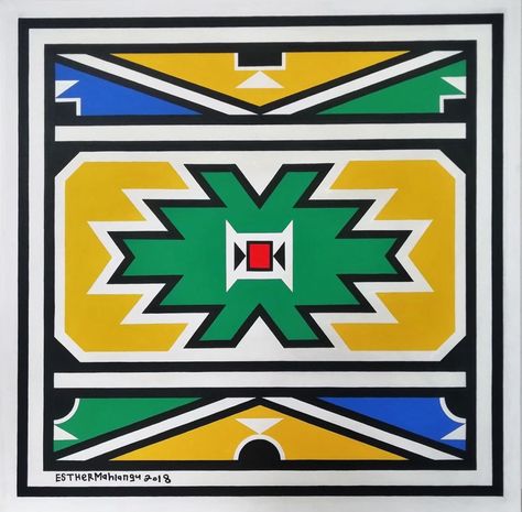 Esther Mahlangu - Works | The Melrose Gallery Esther Mahlangu, Ndebele Pattern, V&a Waterfront, Art Dress, Arizona Logo, South African, Geometric Art, African Art, It Works