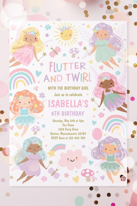 Magical Pink Fairy Princess Birthday Party Invitation Birthday Fairy Theme, Fairy Princess Birthday Party, Fairy Princess Birthday, Princess Birthday Party Invitations, Fairy Theme Party, Birthday Fairy, Fairy Theme, Magical Birthday, Pink Fairy