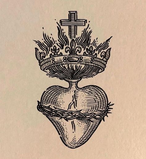 Vintage Alchemy Illustration, Sacred Heart Etching, Etching Style Tattoo, Medieval Woodcut Tattoo, Medieval Engraving, Victorian Style Tattoos, Medieval Etching, Close Up Art, Woodcut Tattoo