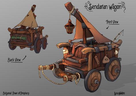 Wagon Concept Art, Fantasy Wagon, Wagon Drawing, Feng Zhu Design, Feng Zhu, Wooden Cart, Props Concept, New Fantasy, Camping Games