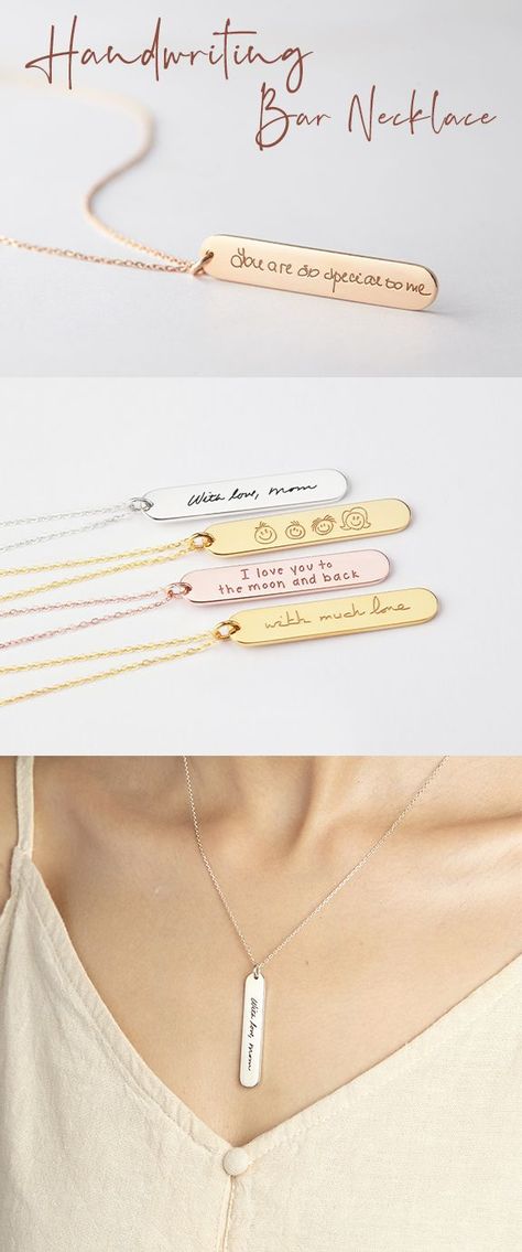 Custom Handwriting Jewelry, Teen Gifts, Custom Bar Necklace, Gifts 2023, Cool Gifts For Teens, Handwriting Necklace, Handwriting Jewelry, Bar Necklace Personalized, Short Words