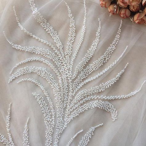 Wedding Dress Beaded, French Chantilly Lace, Lace Tape, Bridal Applique, Bead Flower, Floral Patches, Applique Wedding, Bead Embroidery Patterns, Fancy Beads