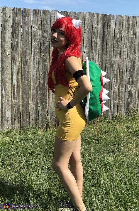 Women Bowser Costume, Yoshi Halloween Costume Women, Womens Bowser Costume, Female Bowser Cosplay, Bowser Costume Diy Women, Bowser Costume Female, Yoshi Costume Diy Women, Bowser Halloween Costume, Yoshi Halloween