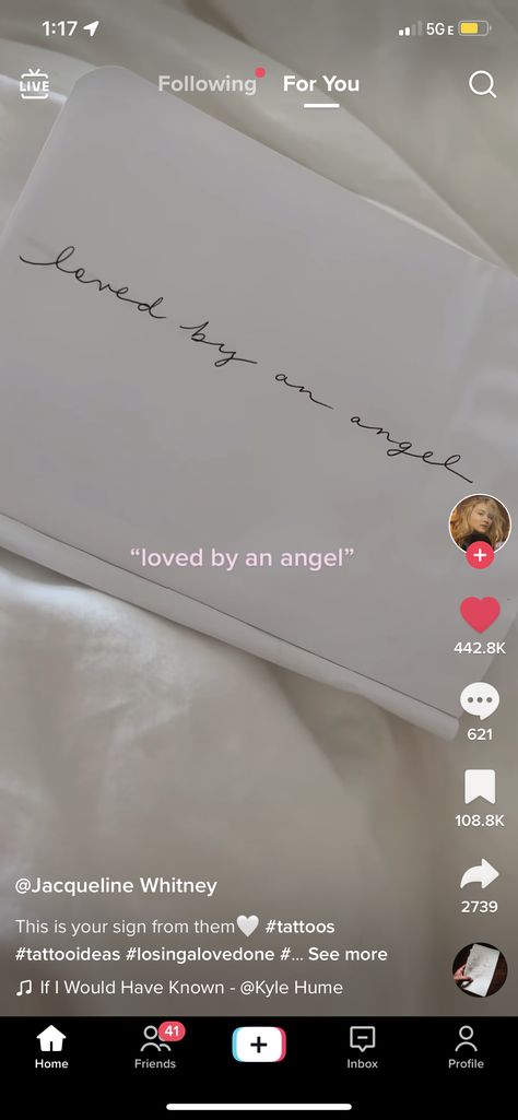 Loved By An Angel Tattoo, Losing Someone Quotes, Hibiscus Flower Tattoos, Lost Quotes, Quote Tattoo, Losing A Loved One, Angel Tattoo, Losing Someone, Elegant Tattoos