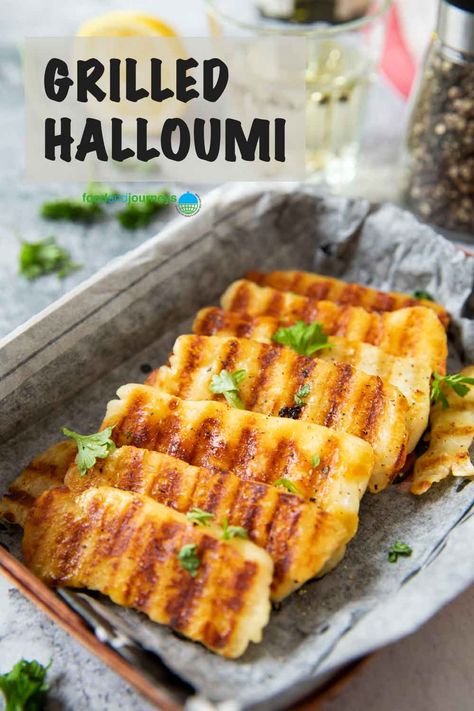 There is no need to wait for grilling season to make this delicious grilled halloumi. Instead, you can easily prepare this grilled cheese indoors --- perfectly cooked and ready in no time! Grilled Halloumi Cheese Recipes, Grilled Haloumi Recipes, Halumi Cheese Grilled Recipes, Halumi Cheese Grilled, Grilling Cheese Halloumi Recipes, Halloumi Cheese Recipes, Traditional Greek Recipes, Halloumi Recipes, Traditional Greek Food