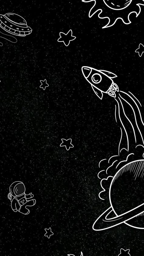 Space Doodles, Astronaut Wallpaper, Space Phone Wallpaper, Galaxy Wallpaper Iphone, Iphone Wallpaper Sky, Desktop Wallpaper Art, Cute Black Wallpaper, Wallpaper Doodle, Cute Tumblr Wallpaper